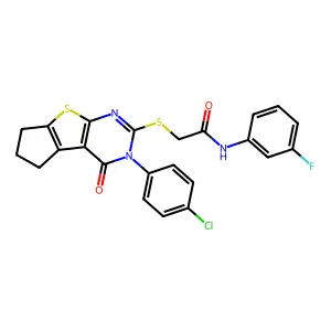 2-{[3-(4-chlorophenyl)-4-oxo-3,5,6,7-tetrahydro-4H-cyclopenta[4,5]thieno[2,3-d]pyrimidin-2-yl]sulfanyl}-N-(3-fluorophenyl)acetamide structure