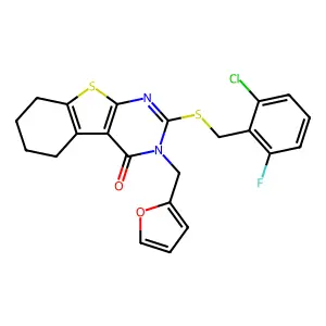 2-[(2-chloro-6-fluorobenzyl)sulfanyl]-3-(furan-2-ylmethyl)-5,6,7,8-tetrahydro[1]benzothieno[2,3-d]pyrimidin-4(3H)-one structure