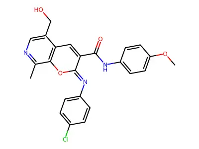 (2Z)-2-[(4-chlorophenyl)imino]-5-(hydroxymethyl)-N-(4-methoxyphenyl)-8-methyl-2H-pyrano[2,3-c]pyridine-3-carboxamide structure