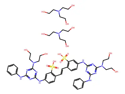 5-[[4-anilino-6-[bis(2-hydroxyethyl)amino]-1,3,5-triazin-2-yl]amino]-2-[2-[4-[[4-anilino-6-[bis(2-hydroxyethyl)amino]-1,3,5-triazin-2-yl]amino]-2-sulfophenyl]ethenyl]benzenesulfonic acid;bis(2-[bis(2-hydroxyethyl)amino]ethanol) structure