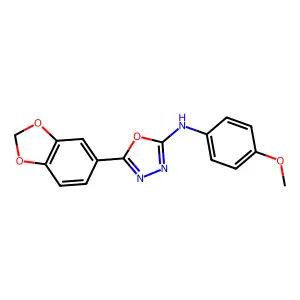 5-(1,3-benzodioxol-5-yl)-N-(4-methoxyphenyl)-1,3,4-oxadiazol-2-amine structure