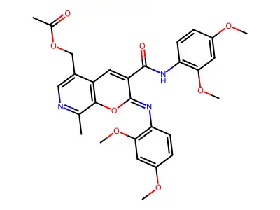[3-[(2,4-dimethoxyphenyl)carbamoyl]-2-(2,4-dimethoxyphenyl)imino-8-methylpyrano[2,3-c]pyridin-5-yl]methyl acetate structure