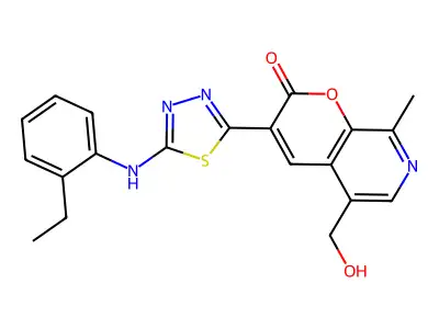 3-[5-(2-ethylanilino)-1,3,4-thiadiazol-2-yl]-5-(hydroxymethyl)-8-methylpyrano[2,3-c]pyridin-2-one structure