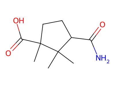 3-Carbamoyl-1,2,2-trimethylcyclopentane-1-carboxylic acid structure
