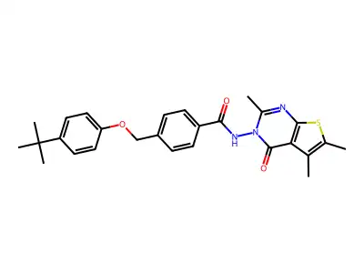 4-[(4-tert-butylphenoxy)methyl]-N-(2,5,6-trimethyl-4-oxothieno[2,3-d]pyrimidin-3-yl)benzamide structure