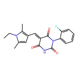 (5E)-5-[(1-ethyl-2,5-dimethyl-1H-pyrrol-3-yl)methylidene]-1-(2-fluorophenyl)pyrimidine-2,4,6(1H,3H,5H)-trione structure