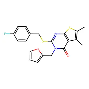 2-[(4-fluorobenzyl)sulfanyl]-3-(furan-2-ylmethyl)-5,6-dimethylthieno[2,3-d]pyrimidin-4(3H)-one structure