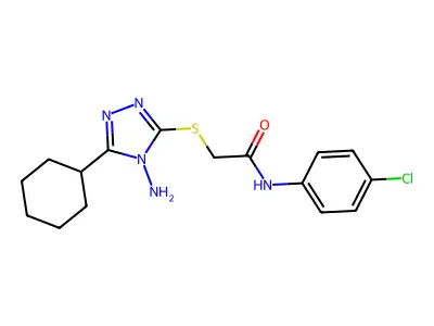 2-((4-amino-5-cyclohexyl-4H-1,2,4-triazol-3-yl)thio)-N-(4-chlorophenyl)acetamide structure