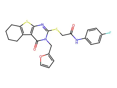 N-(4-fluorophenyl)-2-{[3-(furan-2-ylmethyl)-4-oxo-3,4,5,6,7,8-hexahydro[1]benzothieno[2,3-d]pyrimidin-2-yl]sulfanyl}acetamide structure