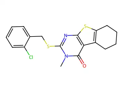 2-[(2-chlorobenzyl)sulfanyl]-3-methyl-5,6,7,8-tetrahydro[1]benzothieno[2,3-d]pyrimidin-4(3H)-one structure