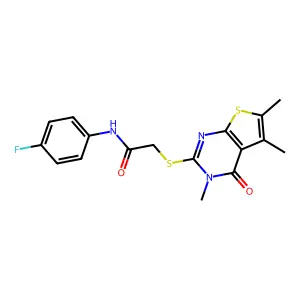 N-(4-fluorophenyl)-2-((3,5,6-trimethyl-4-oxo-3,4-dihydrothieno[2,3-d]pyrimidin-2-yl)thio)acetamide structure