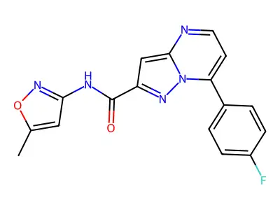 7-(4-fluorophenyl)-N-(5-methyl-1,2-oxazol-3-yl)pyrazolo[1,5-a]pyrimidine-2-carboxamide structure