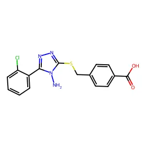 4-({[4-amino-5-(2-chlorophenyl)-4H-1,2,4-triazol-3-yl]sulfanyl}methyl)benzoic acid structure