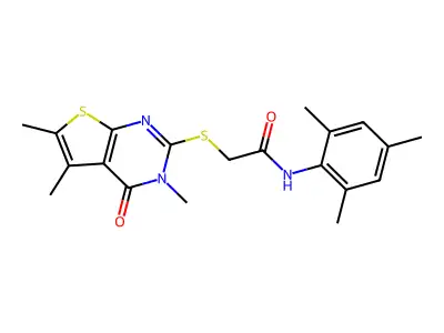N-mesityl-2-((3,5,6-trimethyl-4-oxo-3,4-dihydrothieno[2,3-d]pyrimidin-2-yl)thio)acetamide structure