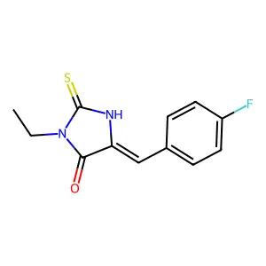 (5Z)-3-ethyl-5-[(4-fluorophenyl)methylidene]-2-sulfanylideneimidazolidin-4-one structure