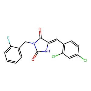 (5E)-5-(2,4-dichlorobenzylidene)-3-(2-fluorobenzyl)imidazolidine-2,4-dione structure