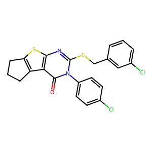 2-[(3-chlorobenzyl)sulfanyl]-3-(4-chlorophenyl)-3,5,6,7-tetrahydro-4H-cyclopenta[4,5]thieno[2,3-d]pyrimidin-4-one structure