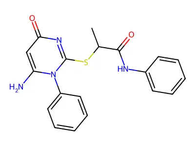 2-(6-amino-4-oxo-1-phenylpyrimidin-2-yl)sulfanyl-N-phenylpropanamide structure