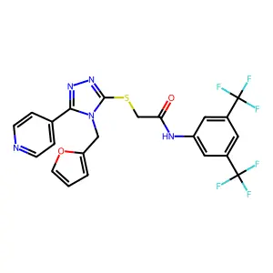 N-[3,5-bis(trifluoromethyl)phenyl]-2-{[4-(furan-2-ylmethyl)-5-(pyridin-4-yl)-4H-1,2,4-triazol-3-yl]sulfanyl}acetamide structure