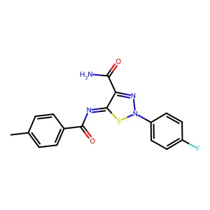 (5Z)-2-(4-fluorophenyl)-5-{[(4-methylphenyl)carbonyl]imino}-2,5-dihydro-1,2,3-thiadiazole-4-carboxamide structure