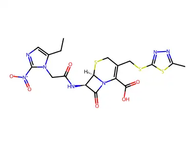 5-Thia-1-azabicyclo(4.2.0)oct-2-ene-2-carboxylic acid, 7-(((5-ethyl-2-nitro-1H-imidazol-1-yl)acetyl)amino)-3-(((5-methyl-1,3,4-thiadiazol-2-yl)thio)methyl)-8-oxo-, (6R-trans)- structure
