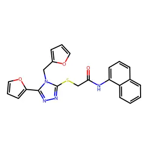 2-{[5-(furan-2-yl)-4-(furan-2-ylmethyl)-4H-1,2,4-triazol-3-yl]sulfanyl}-N-(naphthalen-1-yl)acetamide structure