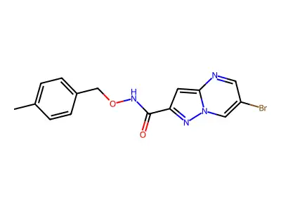 6-bromo-N-[(4-methylbenzyl)oxy]pyrazolo[1,5-a]pyrimidine-2-carboxamide structure