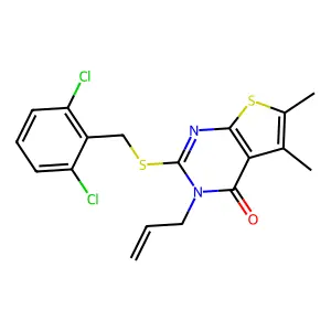 2-[(2,6-dichlorobenzyl)sulfanyl]-5,6-dimethyl-3-(prop-2-en-1-yl)thieno[2,3-d]pyrimidin-4(3H)-one structure