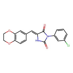 (5E)-3-(3-chlorophenyl)-5-(2,3-dihydro-1,4-benzodioxin-6-ylmethylidene)imidazolidine-2,4-dione structure