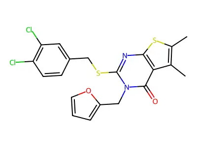 2-[(3,4-dichlorobenzyl)sulfanyl]-3-(furan-2-ylmethyl)-5,6-dimethylthieno[2,3-d]pyrimidin-4(3H)-one structure
