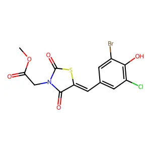 methyl [(5E)-5-(3-bromo-5-chloro-4-hydroxybenzylidene)-2,4-dioxo-1,3-thiazolidin-3-yl]acetate structure
