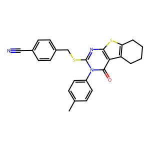 4-({[3-(4-methylphenyl)-4-oxo-3,4,5,6,7,8-hexahydro[1]benzothieno[2,3-d]pyrimidin-2-yl]sulfanyl}methyl)benzonitrile structure