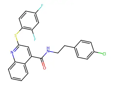 N-[2-(4-chlorophenyl)ethyl]-2-(2,4-difluorophenyl)sulfanylquinoline-4-carboxamide structure