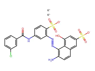 2-Naphthalenesulfonic acid, 6-amino-5-((5-((3-chlorobenzoyl)amino)-2-sulfophenyl)azo)-4-hydroxy-, dipotassium salt structure