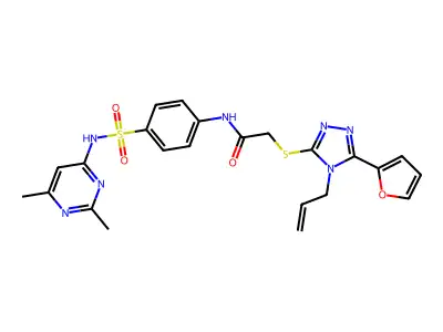 N-{4-[(2,6-dimethylpyrimidin-4-yl)sulfamoyl]phenyl}-2-{[5-(furan-2-yl)-4-(prop-2-en-1-yl)-4H-1,2,4-triazol-3-yl]sulfanyl}acetamide structure
