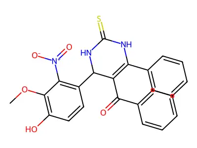 [4-(4-hydroxy-3-methoxy-2-nitrophenyl)-6-phenyl-2-sulfanylidene-3,4-dihydro-1H-pyrimidin-5-yl]-phenylmethanone structure