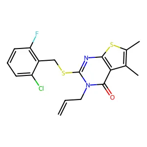 2-[(2-chloro-6-fluorobenzyl)sulfanyl]-5,6-dimethyl-3-(prop-2-en-1-yl)thieno[2,3-d]pyrimidin-4(3H)-one structure