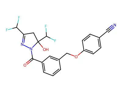 4-[(3-{[3,5-bis(difluoromethyl)-5-hydroxy-4,5-dihydro-1H-pyrazol-1-yl]carbonyl}benzyl)oxy]benzonitrile structure