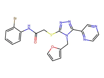 N-(2-bromophenyl)-2-{[4-(furan-2-ylmethyl)-5-(pyrazin-2-yl)-4H-1,2,4-triazol-3-yl]sulfanyl}acetamide structure