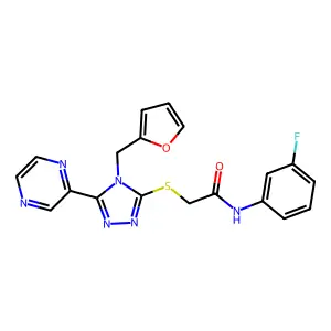 N-(3-fluorophenyl)-2-{[4-(furan-2-ylmethyl)-5-(pyrazin-2-yl)-4H-1,2,4-triazol-3-yl]sulfanyl}acetamide structure