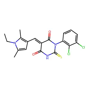 (5E)-1-(2,3-dichlorophenyl)-5-[(1-ethyl-2,5-dimethyl-1H-pyrrol-3-yl)methylidene]-2-thioxodihydropyrimidine-4,6(1H,5H)-dione structure