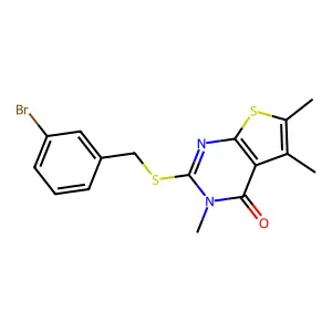 2-[(3-bromobenzyl)sulfanyl]-3,5,6-trimethylthieno[2,3-d]pyrimidin-4(3H)-one structure