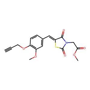 methyl {(5E)-5-[3-methoxy-4-(prop-2-yn-1-yloxy)benzylidene]-2,4-dioxo-1,3-thiazolidin-3-yl}acetate structure