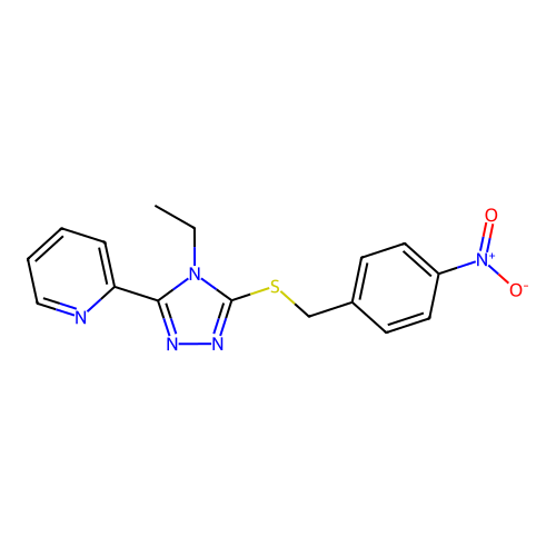 4-Ethyl-3-[(4-nitrophenyl)methylthio]-5-(2-pyridyl)-1,2,4-triazole structure