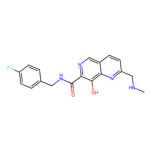 N-(4-fluorobenzyl)-8-hydroxy-2-((methylamino)methyl)-1,6-naphthyridine-7-carboxamide structure