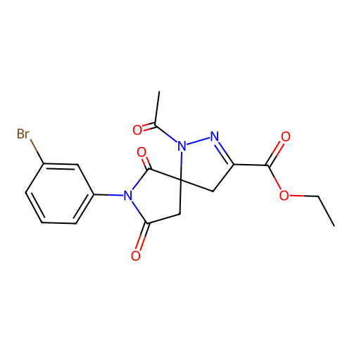ethyl 1-acetyl-7-(3-bromophenyl)-6,8-dioxo-1,2,7-triazaspiro[4.4]non-2-ene-3-carboxylate structure