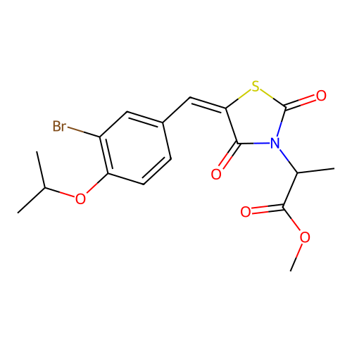 methyl 2-{(5E)-5-[3-bromo-4-(propan-2-yloxy)benzylidene]-2,4-dioxo-1,3-thiazolidin-3-yl}propanoate structure