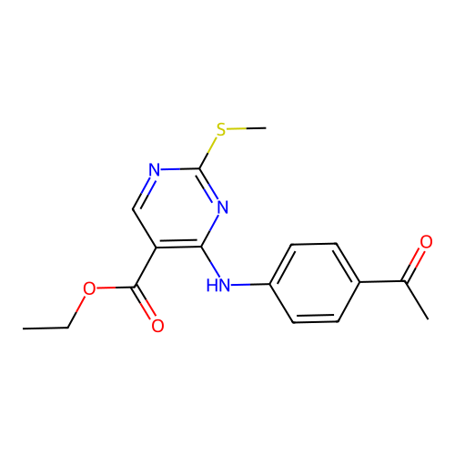 Ethyl 4-[(4-acetylphenyl)amino]-2-(methylsulfanyl)pyrimidine-5-carboxylate structure