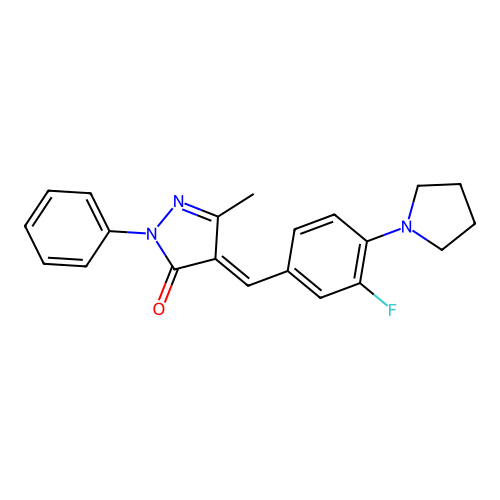 (4E)-4-[(3-fluoro-4-pyrrolidin-1-ylphenyl)methylidene]-5-methyl-2-phenylpyrazol-3-one structure