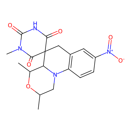 1',2,4-trimethyl-8-nitro-2,4,4a,6-tetrahydro-1H,1'H-spiro[[1,4]oxazino[4,3-a]quinoline-5,5'-pyrimidine]-2',4',6'(3'H)-trione structure